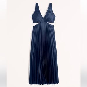 Satin Pleated Cutout Maxi Dress